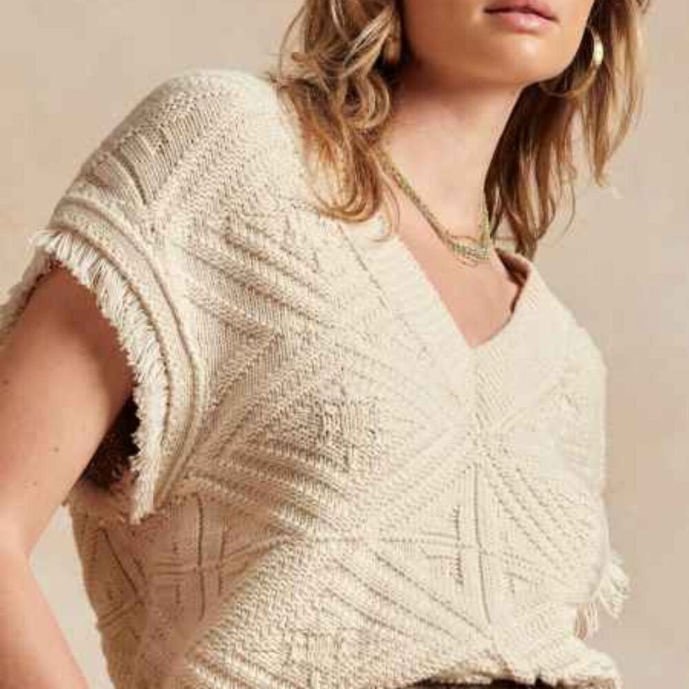 Banana Republic Heritage V-Pattern Sweater Vest Fringe Trim XS/S